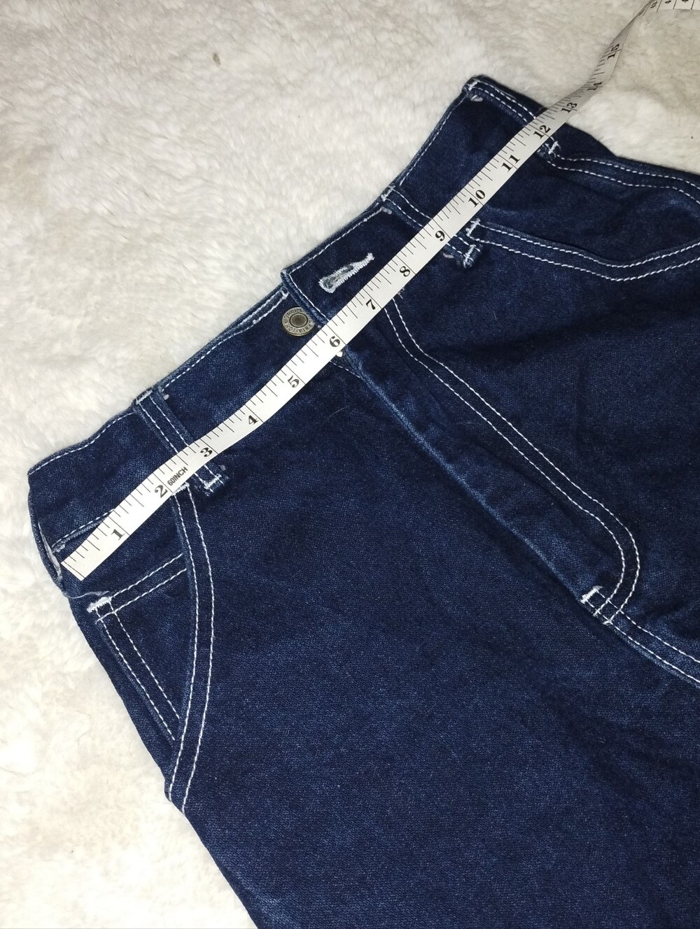 Women's Straight Leg Jeans with Contrast Stitching - Dark Blue - Picture 4 of 6